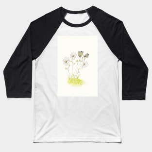 Queen Anne's Lace and Daisies in Pen Ink and Watercolor Baseball T-Shirt